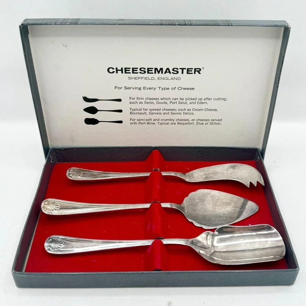 Vintage Sheffield England Cheese Serving Set Silver Plate MCM Barware EPNS